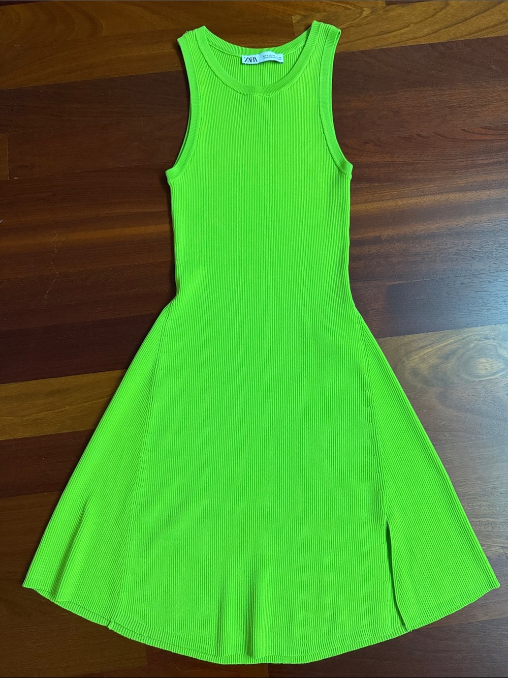 Zara Neon Green Ribbed Tank Midi Dress